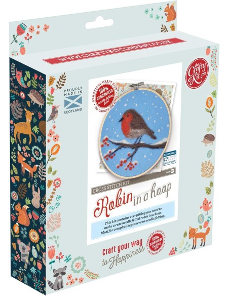 Kit creativo ricamo con lana cardata - pettirosso