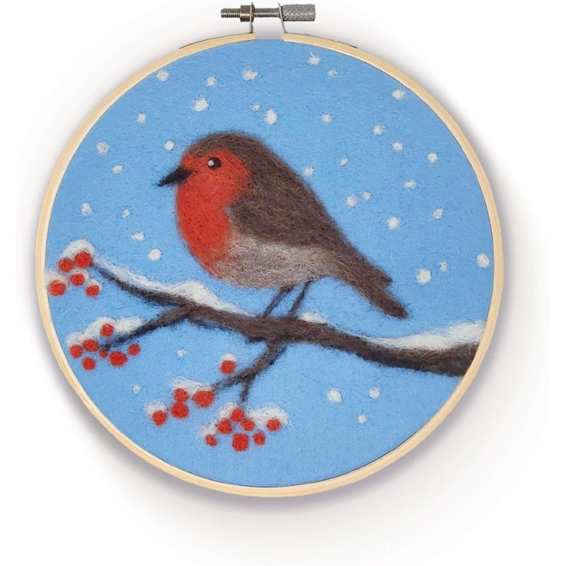 Kit creativo ricamo con lana cardata - pettirosso