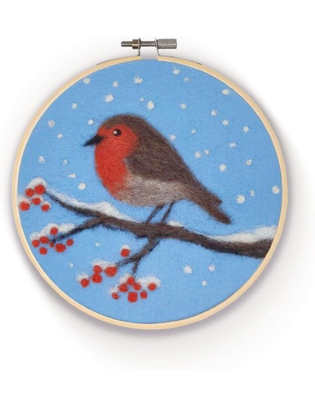 Kit creativo ricamo con lana cardata - pettirosso