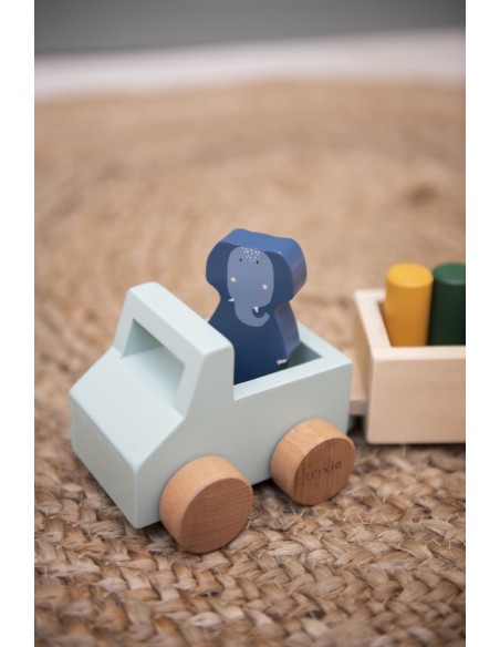 Auto in legno con rimorchio Trixie